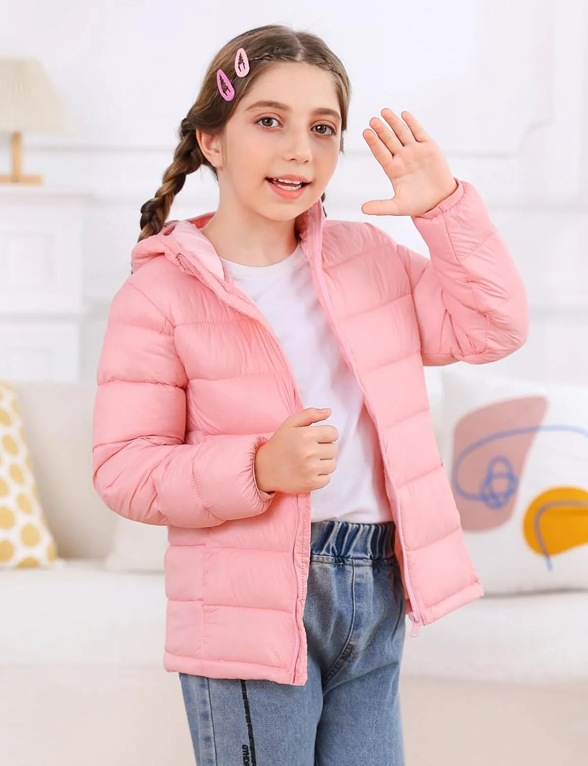 Enlifety 4-12T Girls Jacket Lightweight Winter Coats with Pockets Warm Puffer Outwear