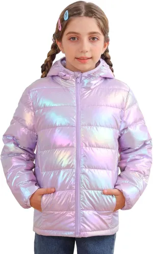 Enlifety 4-12T Girls Jacket Lightweight Winter Coats with Pockets Warm Puffer Outwear