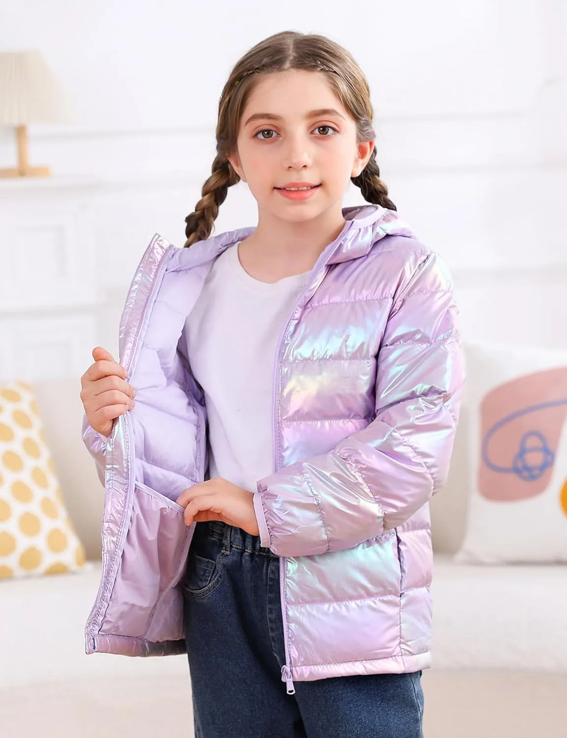 Enlifety 4-12T Girls Jacket Lightweight Winter Coats with Pockets Warm Puffer Outwear