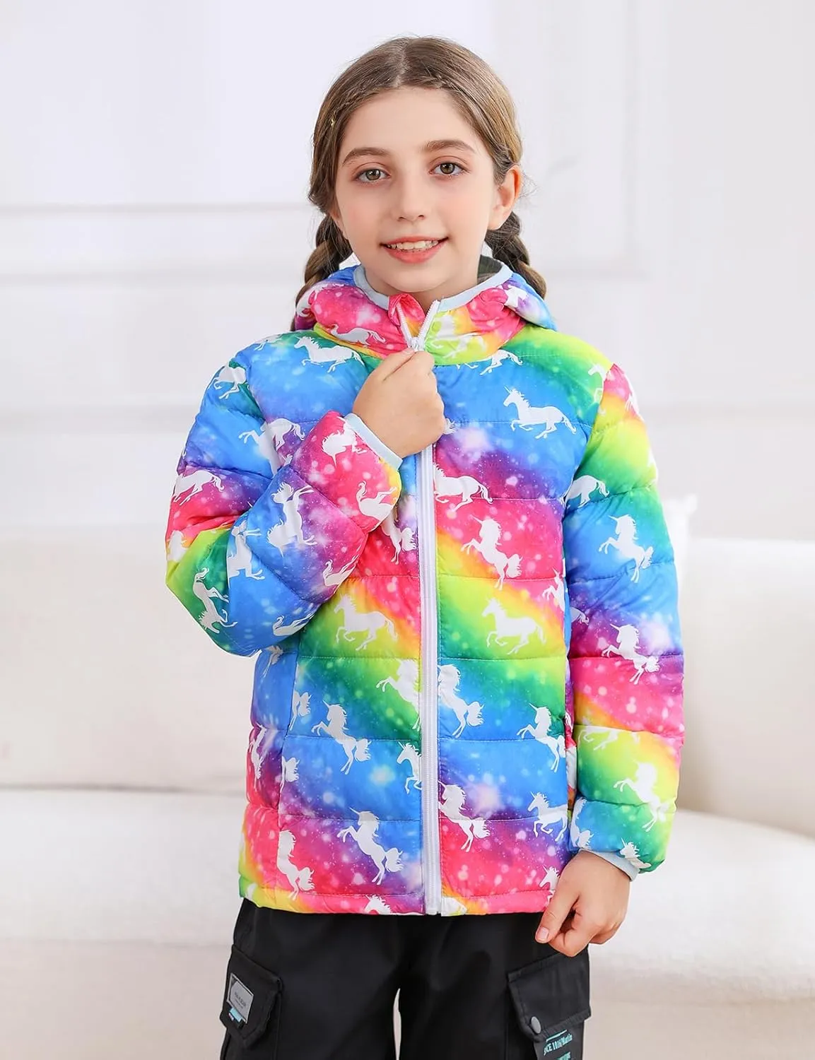Enlifety 4-12T Girls Jacket Lightweight Winter Coats with Pockets Warm Puffer Outwear