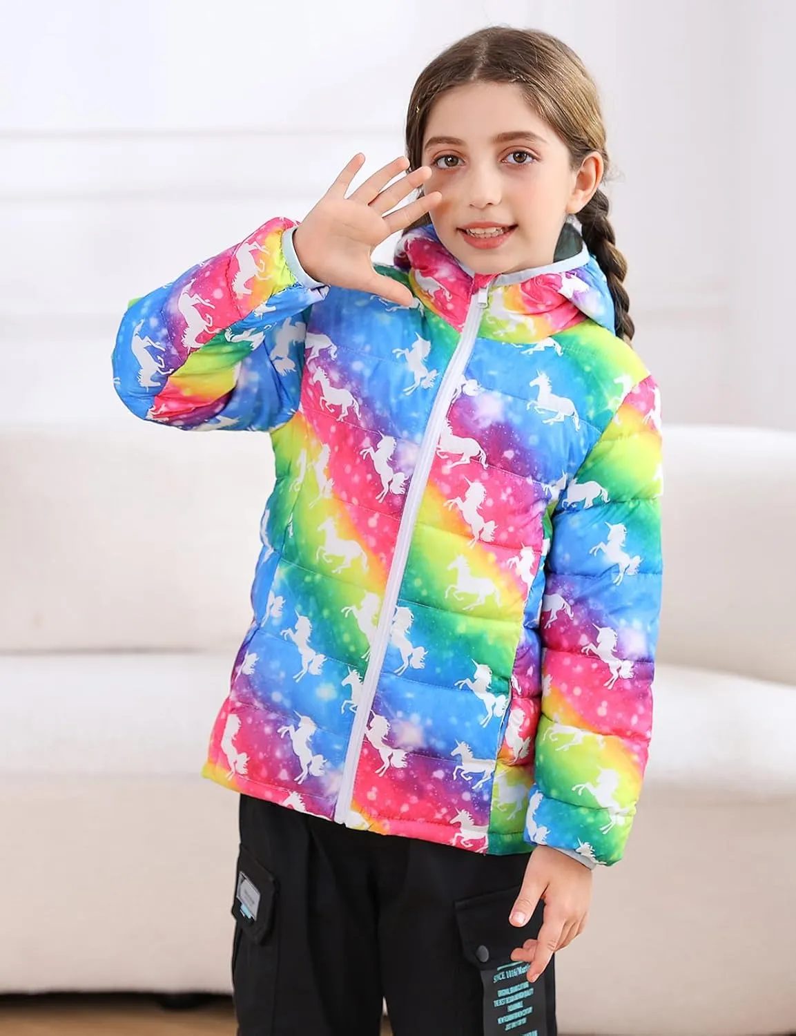 Enlifety 4-12T Girls Jacket Lightweight Winter Coats with Pockets Warm Puffer Outwear