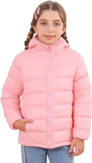 Enlifety 4-12T Girls Jacket Lightweight Winter Coats with Pockets Warm Puffer Outwear
