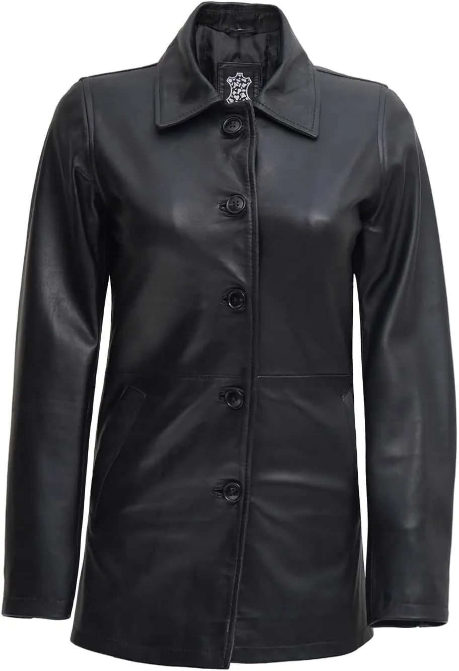 fjackets Lambskin Leather 3/4 Coat - A Fusion of Timeless Style & Modern Sophistication for Women