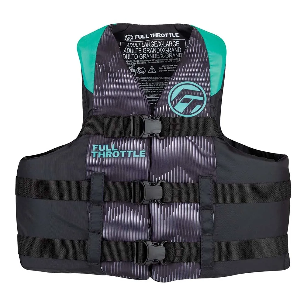 Full Throttle Adult Life Jacket L/XL Aqua/Black - Nylon