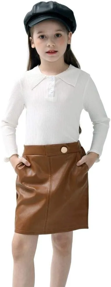 Girls and Toddler's Faux Leather Short Skirts,All Season Basic Skirts