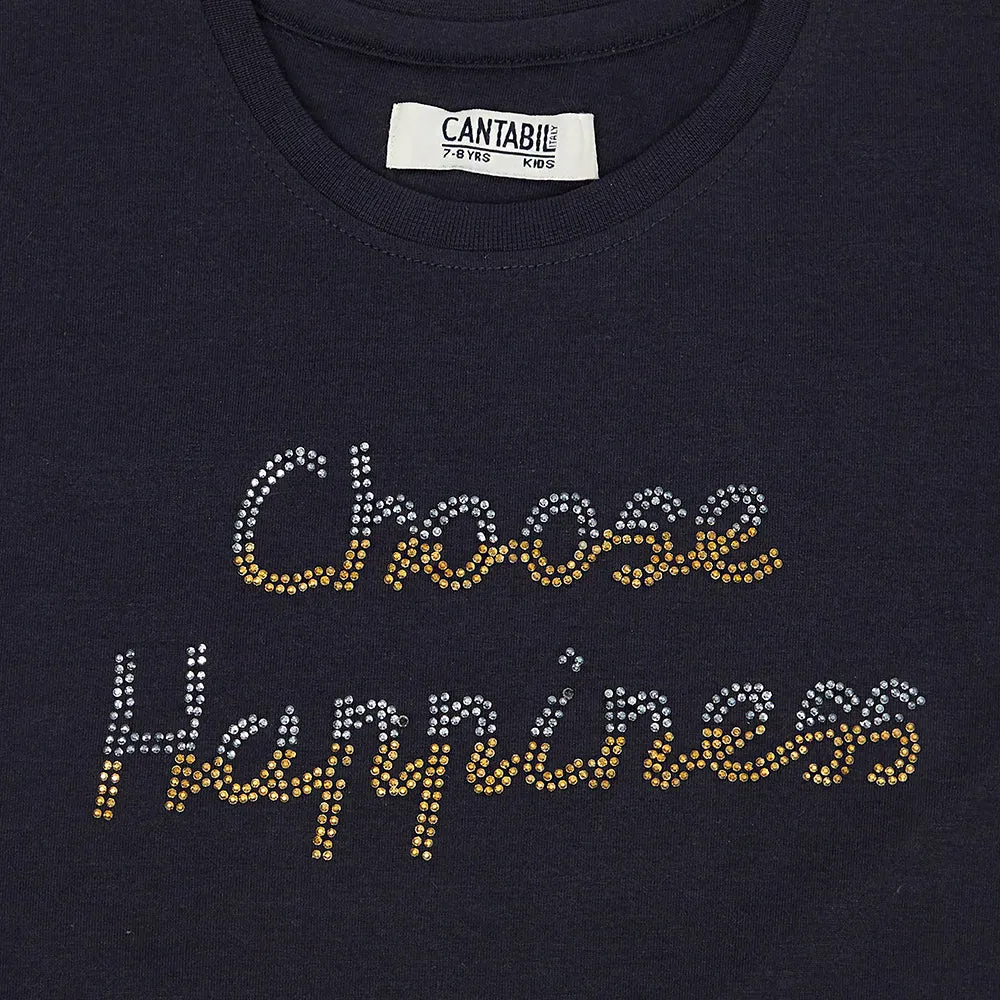 Girls Casual Navy Blue Half Sleeves  T-Shirt