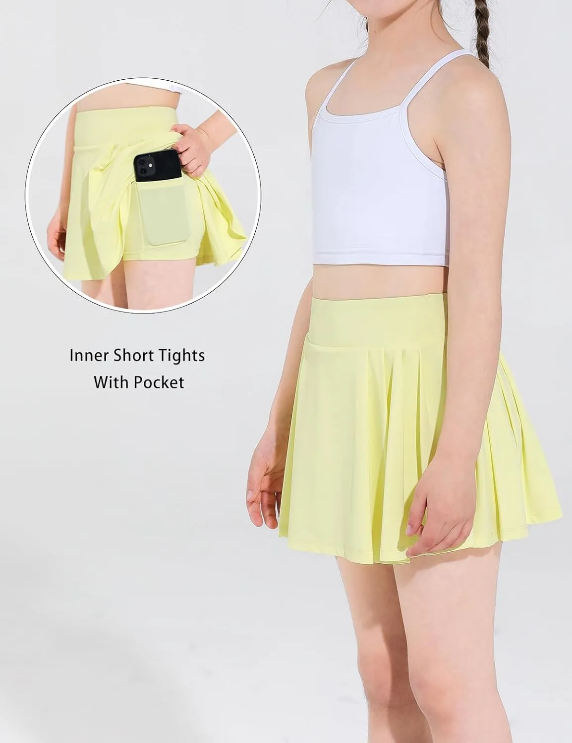 Girls Tennis Skirts Pleated Athletic Skort with Pocket for Kids Teens Golf Sports Cheer 5-14Y