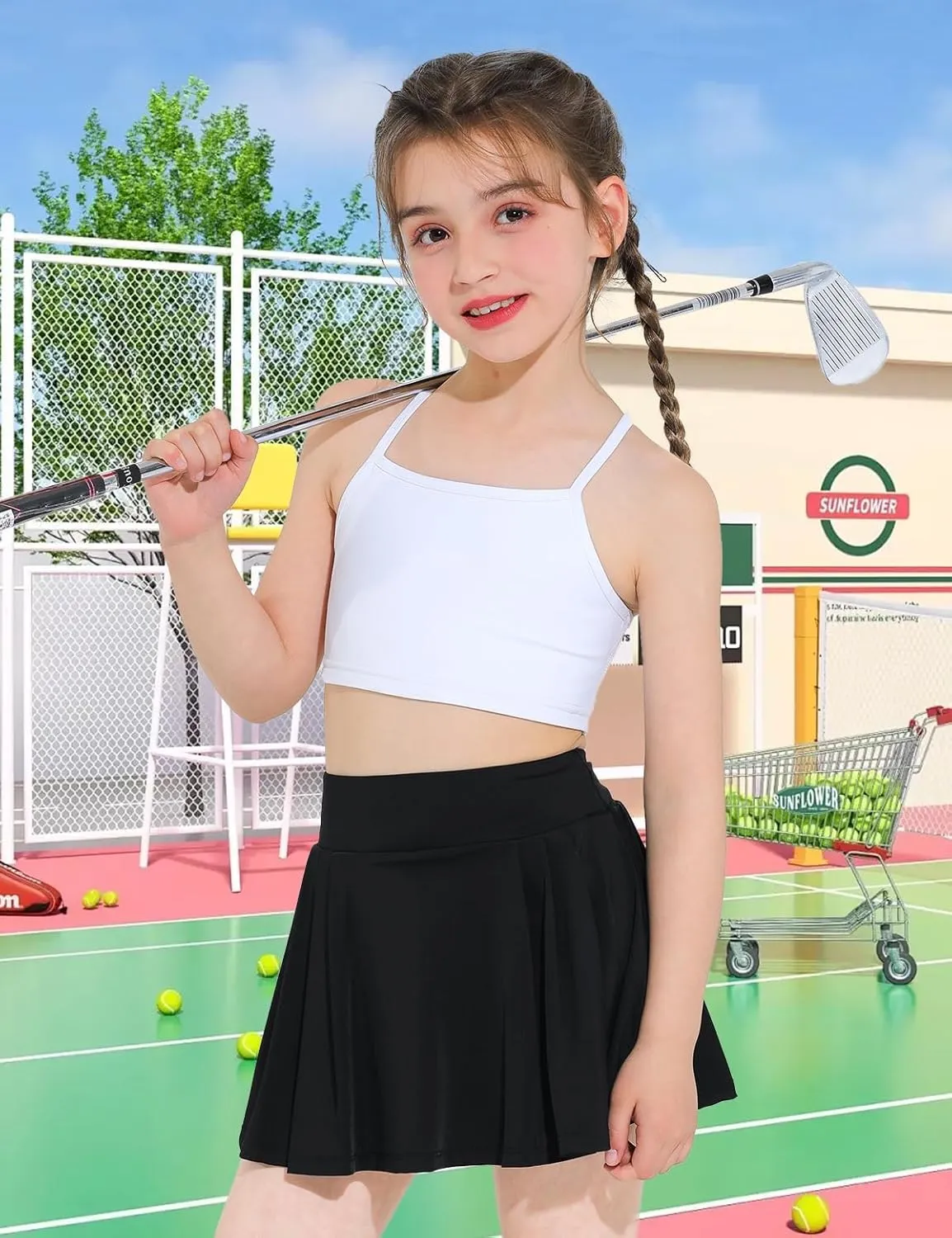 Girls Tennis Skirts Pleated Athletic Skort with Pocket for Kids Teens Golf Sports Cheer 5-14Y