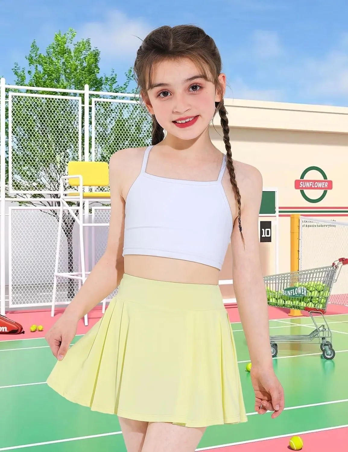 Girls Tennis Skirts Pleated Athletic Skort with Pocket for Kids Teens Golf Sports Cheer 5-14Y