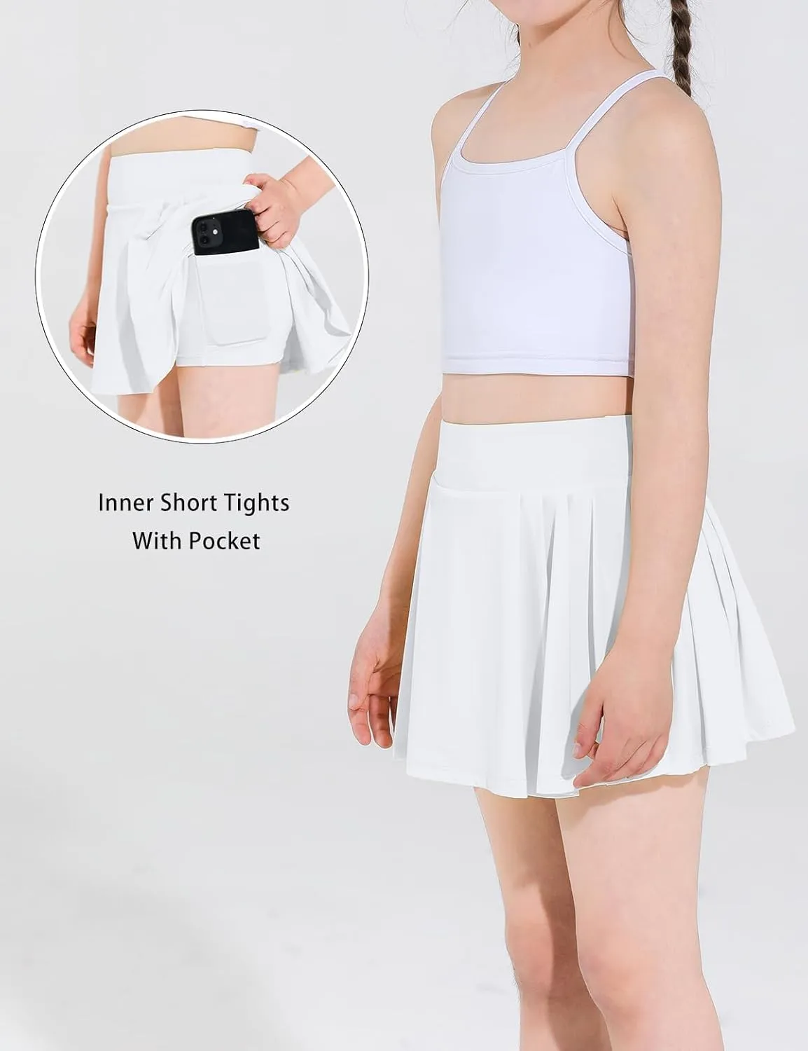 Girls Tennis Skirts Pleated Athletic Skort with Pocket for Kids Teens Golf Sports Cheer 5-14Y