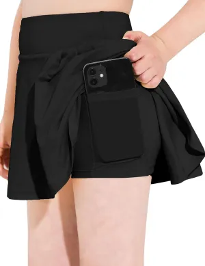 Girls Tennis Skirts Pleated Athletic Skort with Pocket for Kids Teens Golf Sports Cheer 5-14Y