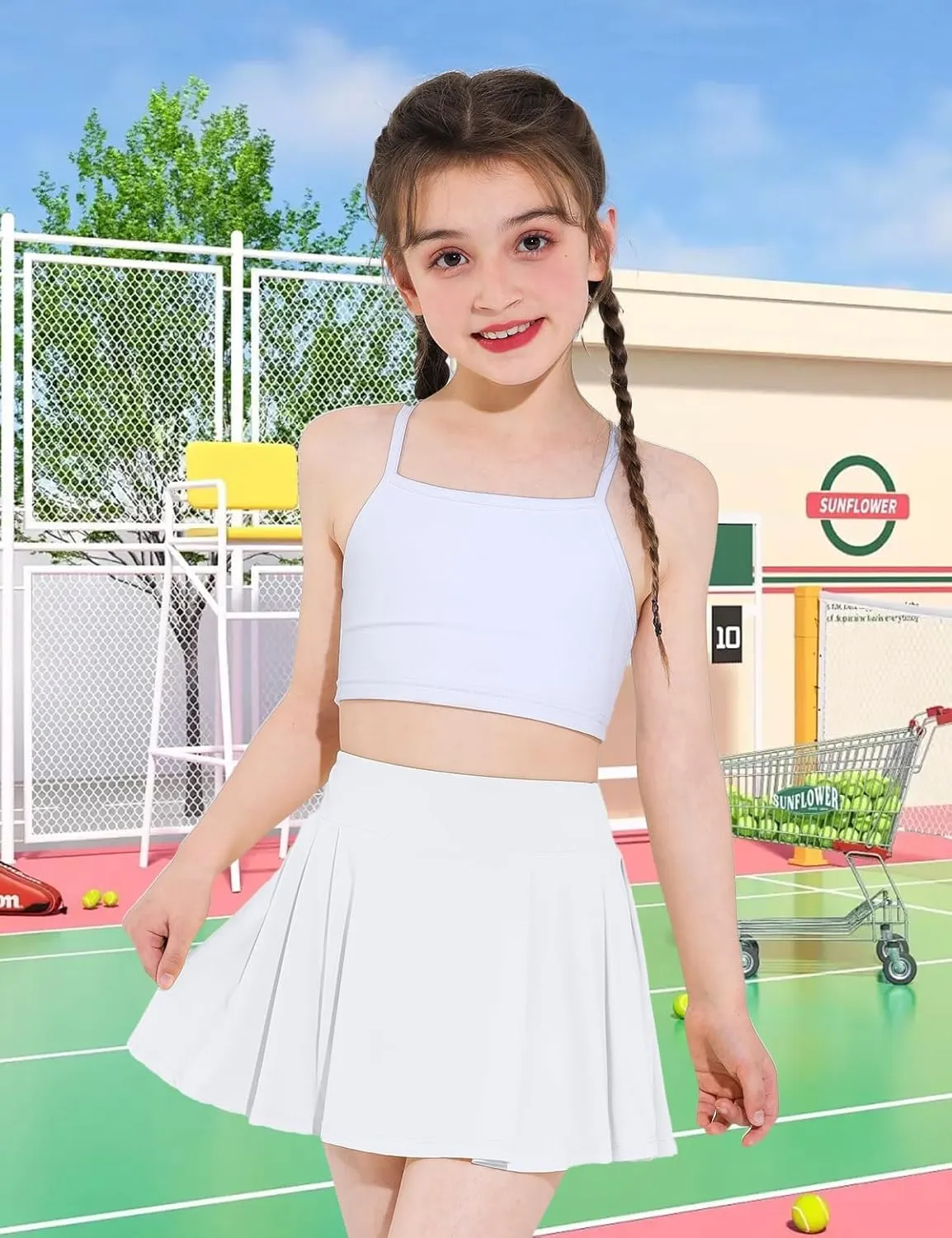 Girls Tennis Skirts Pleated Athletic Skort with Pocket for Kids Teens Golf Sports Cheer 5-14Y