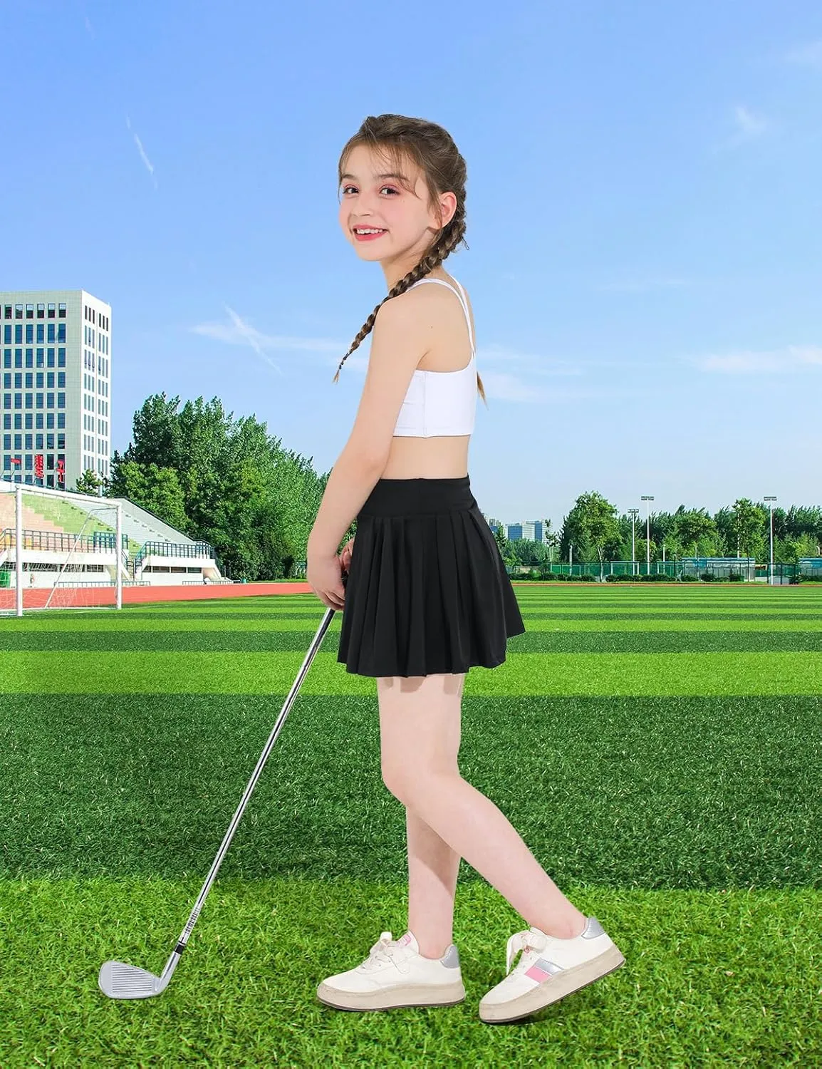 Girls Tennis Skirts Pleated Athletic Skort with Pocket for Kids Teens Golf Sports Cheer 5-14Y
