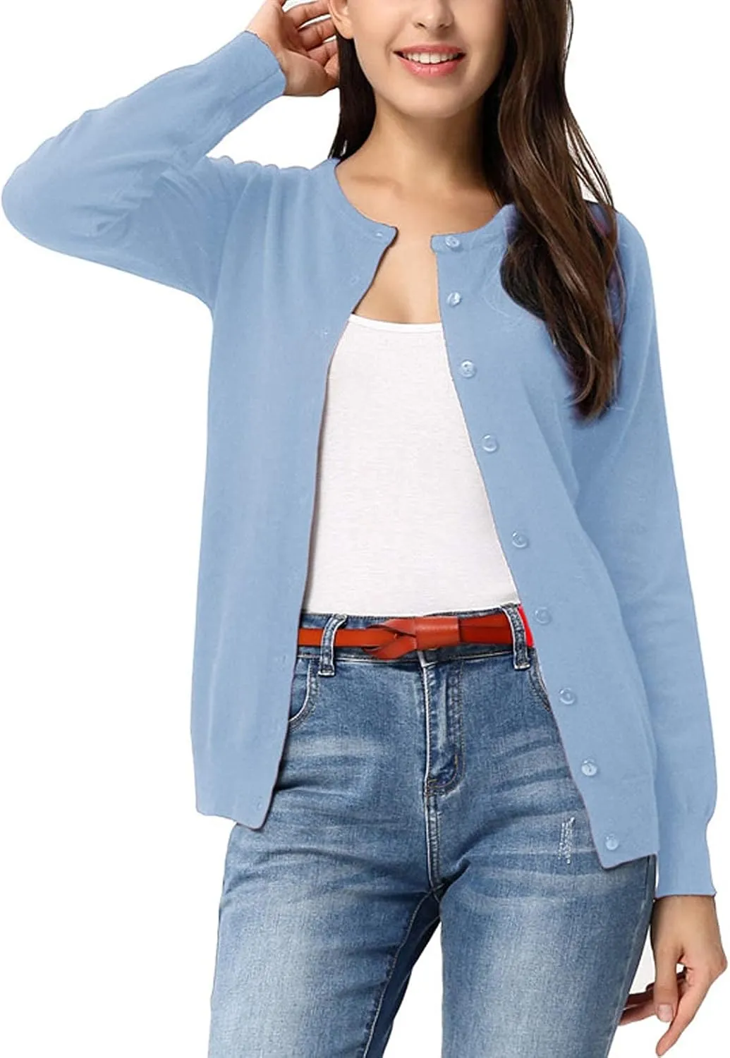GRACE KARIN Women's Classic Long Sleeve Knit Cardigan Sweaters Casual Open Front Button Down Cardigan S-3XL