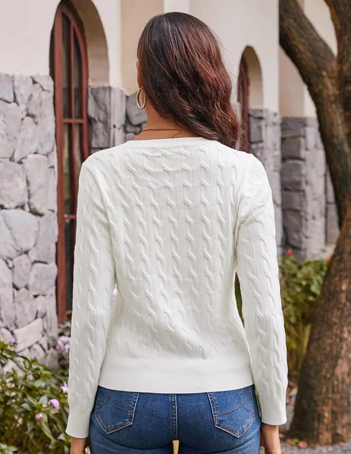 GRACE KARIN Women's Long Sleeve Button Up Cable Knit Cardigan Lightweight 2025 Crewneck Button Down Sweaters for Women