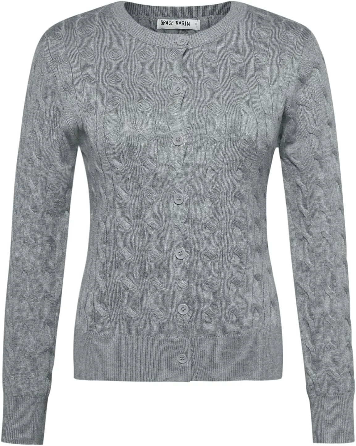 GRACE KARIN Women's Long Sleeve Button Up Cable Knit Cardigan Lightweight 2025 Crewneck Button Down Sweaters for Women