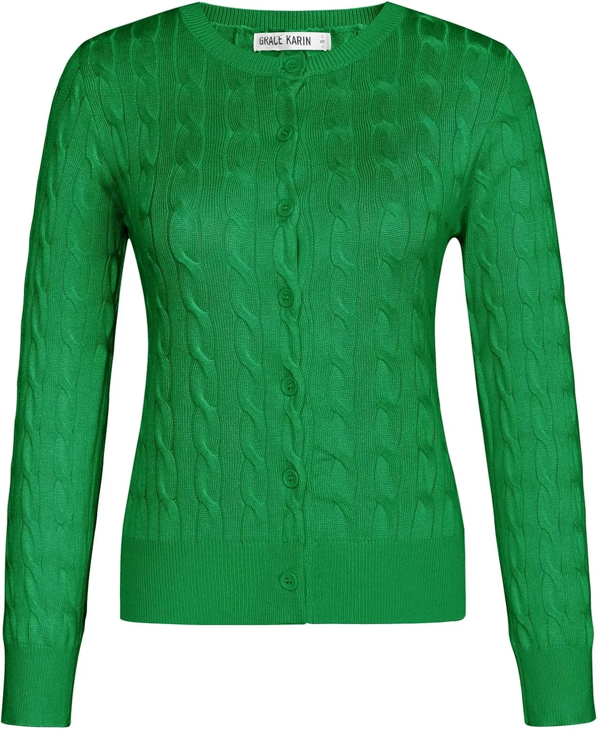 GRACE KARIN Women's Long Sleeve Button Up Cable Knit Cardigan Lightweight 2025 Crewneck Button Down Sweaters for Women
