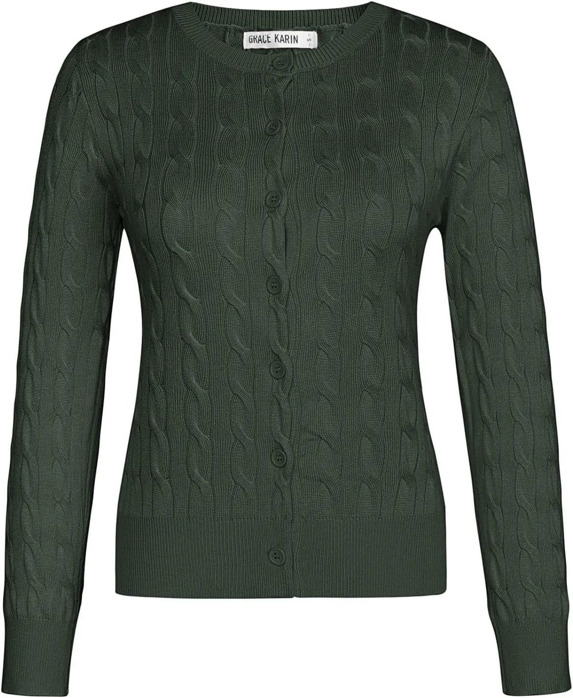 GRACE KARIN Women's Long Sleeve Button Up Cable Knit Cardigan Lightweight 2025 Crewneck Button Down Sweaters for Women