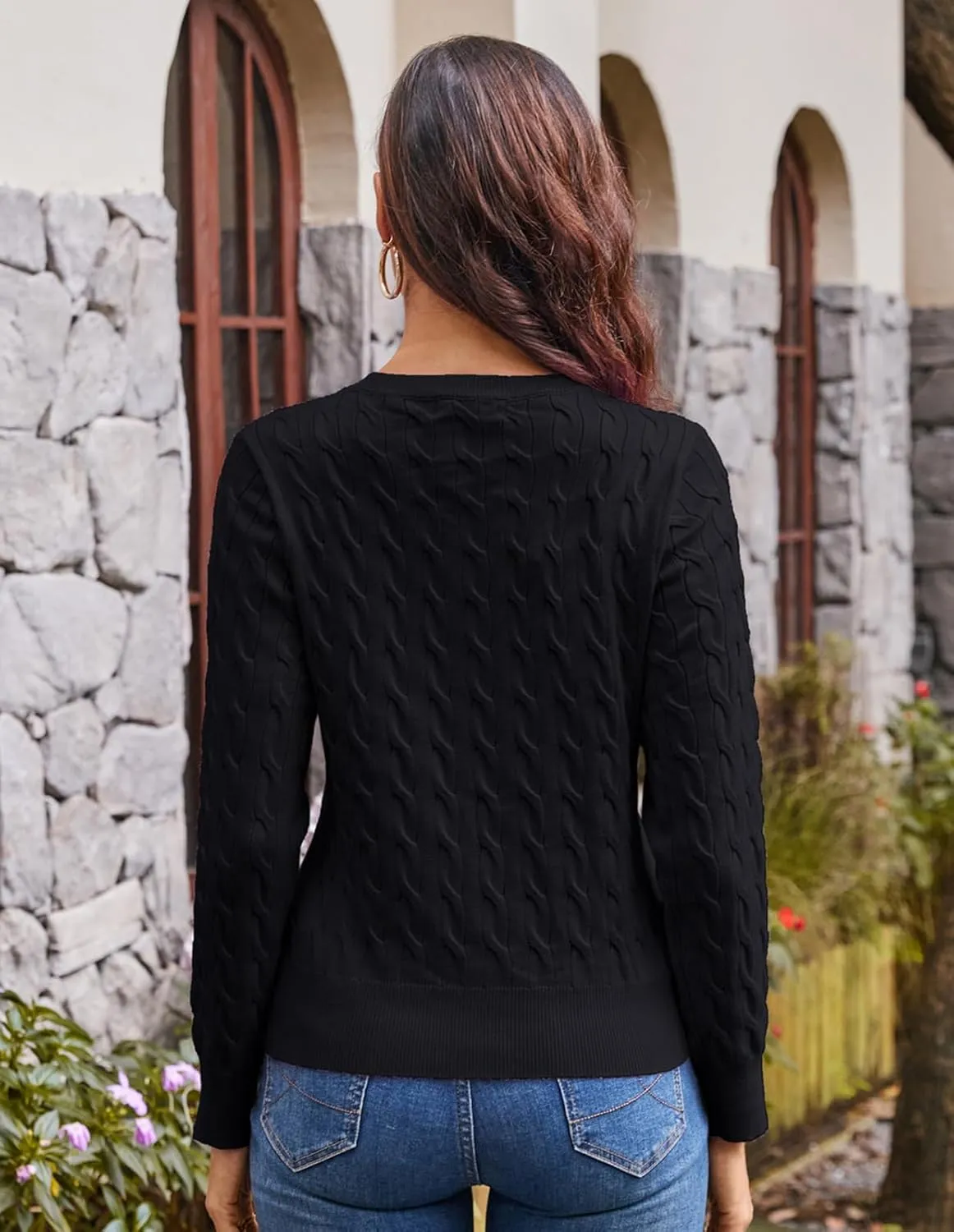 GRACE KARIN Women's Long Sleeve Button Up Cable Knit Cardigan Lightweight 2025 Crewneck Button Down Sweaters for Women