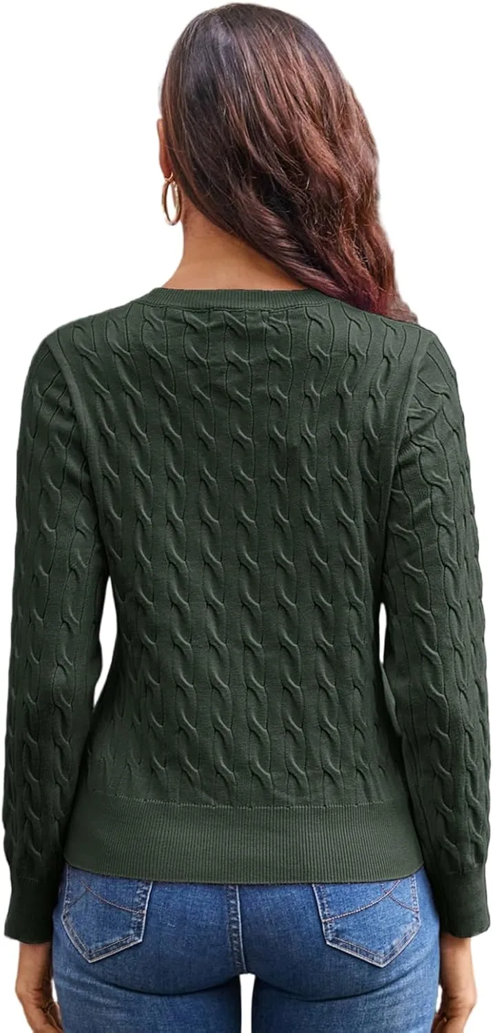 GRACE KARIN Women's Long Sleeve Button Up Cable Knit Cardigan Lightweight 2025 Crewneck Button Down Sweaters for Women