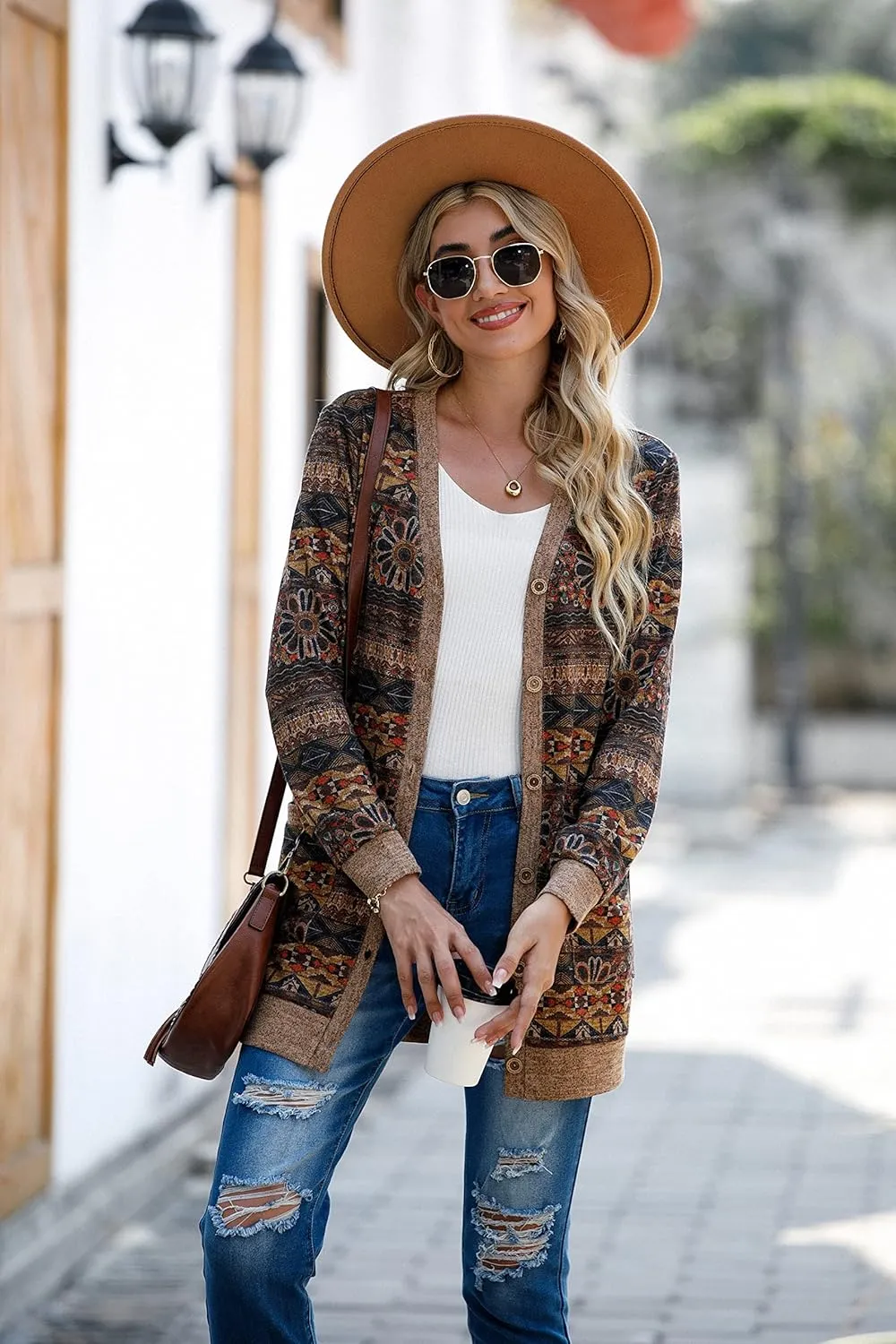 GRECERELLE Women's Long Sleeve Open Front Cardigan Button Down Ribbed Lightweight Knit Outerwear with Pocket