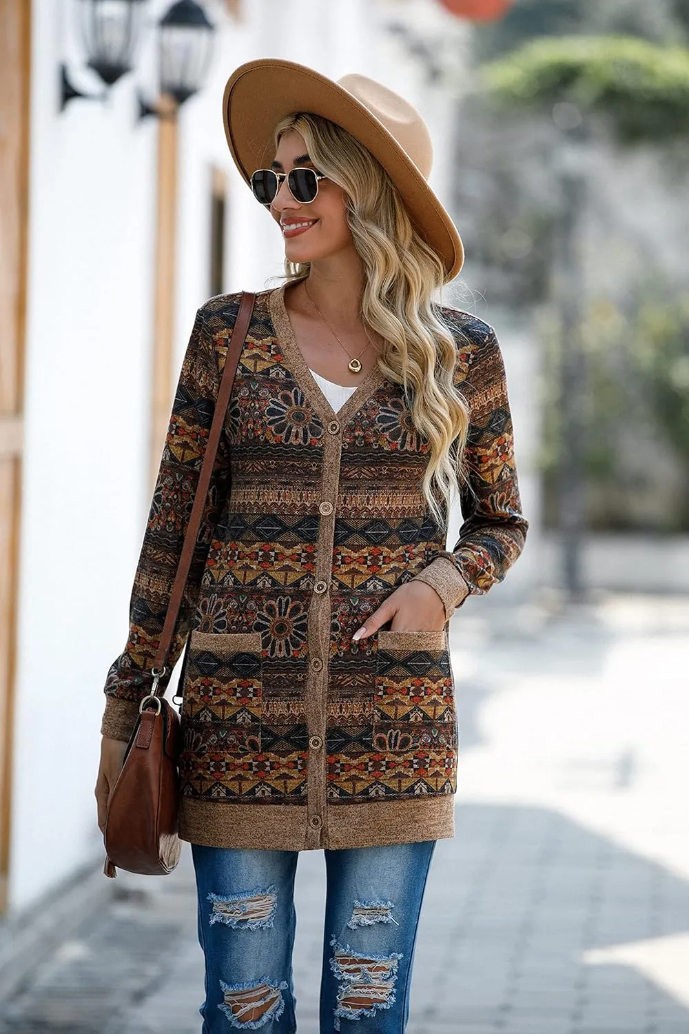 GRECERELLE Women's Long Sleeve Open Front Cardigan Button Down Ribbed Lightweight Knit Outerwear with Pocket
