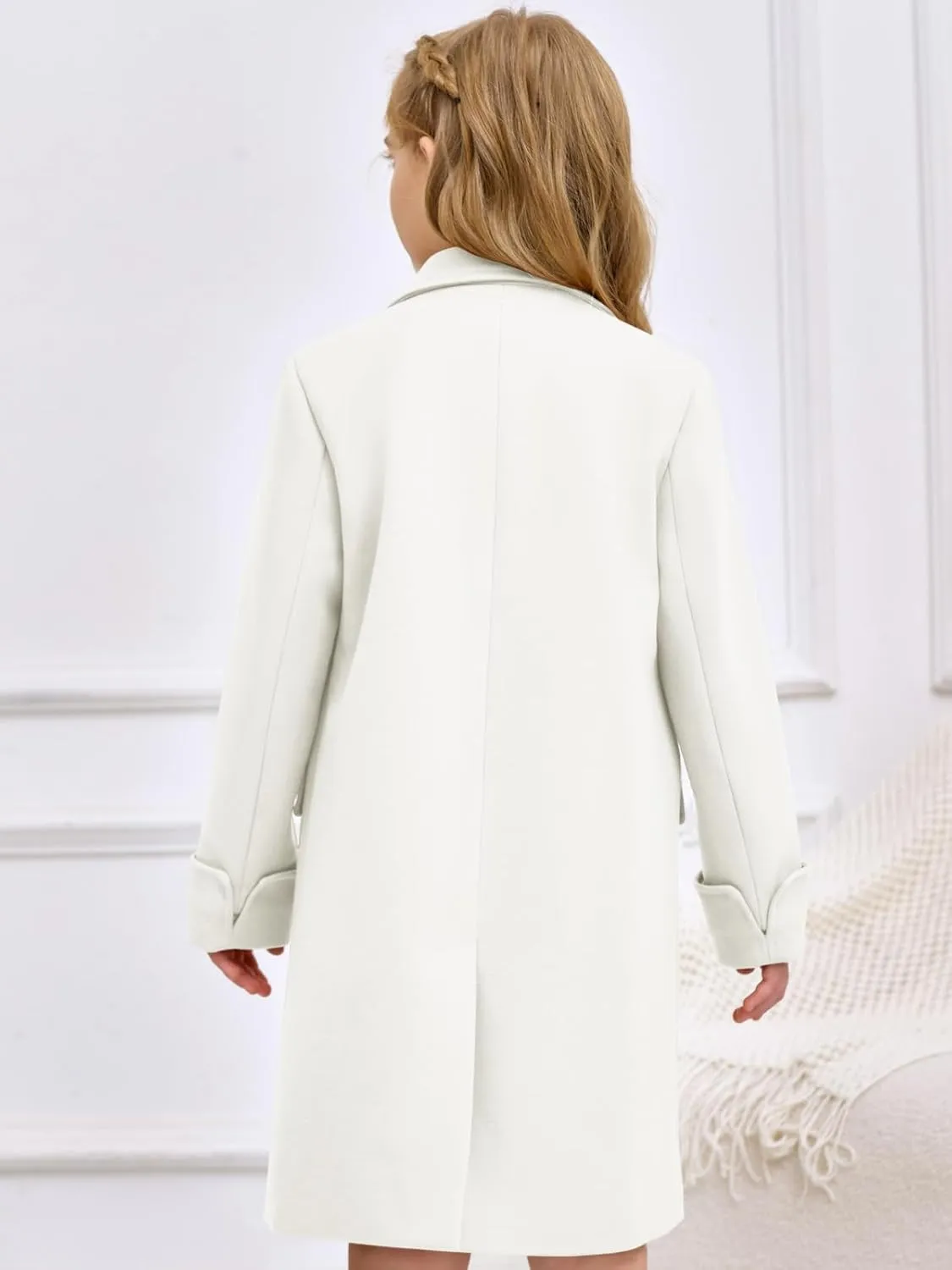 Haloumoning Girls Double Breasted Trench Coat Kids Notch Lapel Long Peacoat with Pockets 5-14 Years