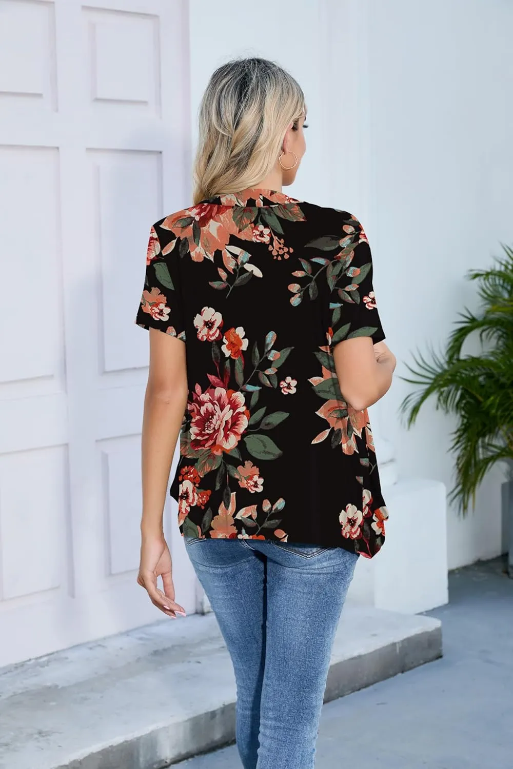 HIYIYEZI Open Front Cardigan Sweaters for Women with Pockets Lightweight Short Sleeve Ruffle Front Kimono Cardigan Duster
