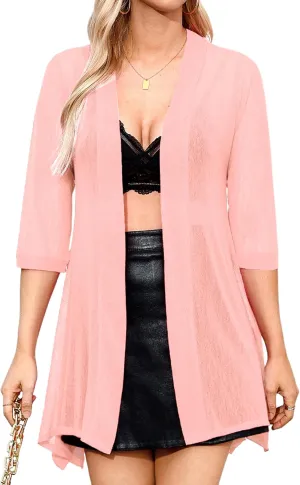 iClosam Women 3/4 Sleeve Cardigan Sweater Casual Sheer Open Front Kimono Cardigans Summer Trendy Beach Cover Ups
