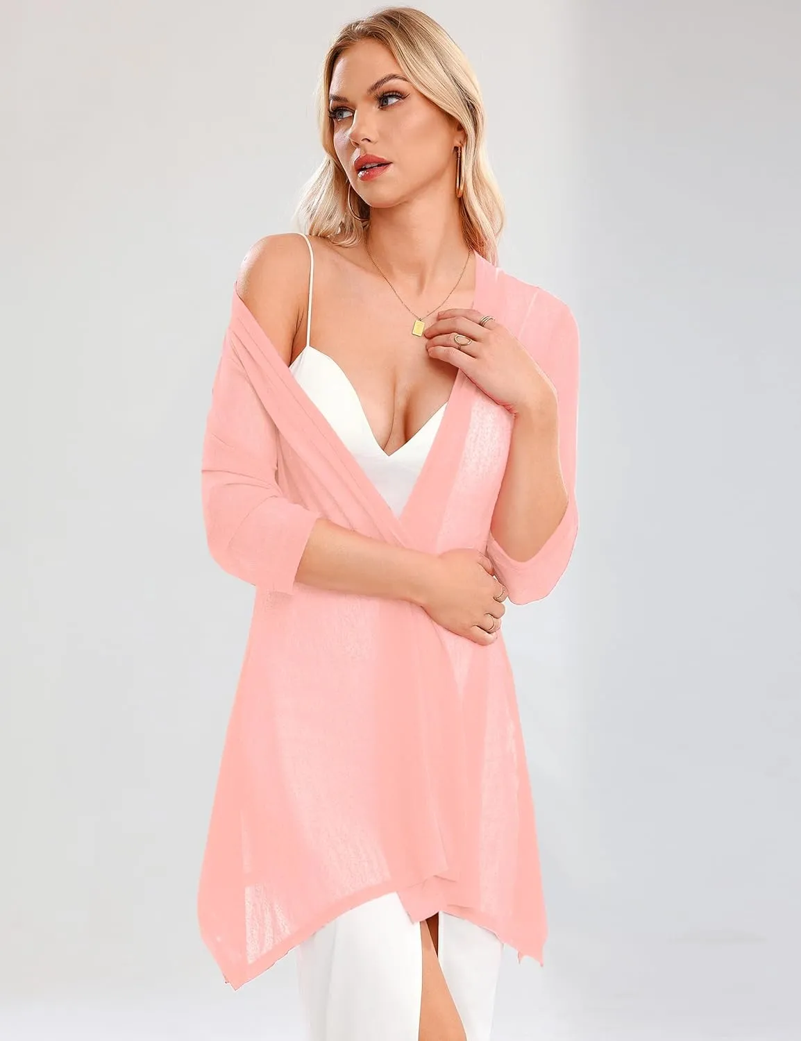 iClosam Women 3/4 Sleeve Cardigan Sweater Casual Sheer Open Front Kimono Cardigans Summer Trendy Beach Cover Ups