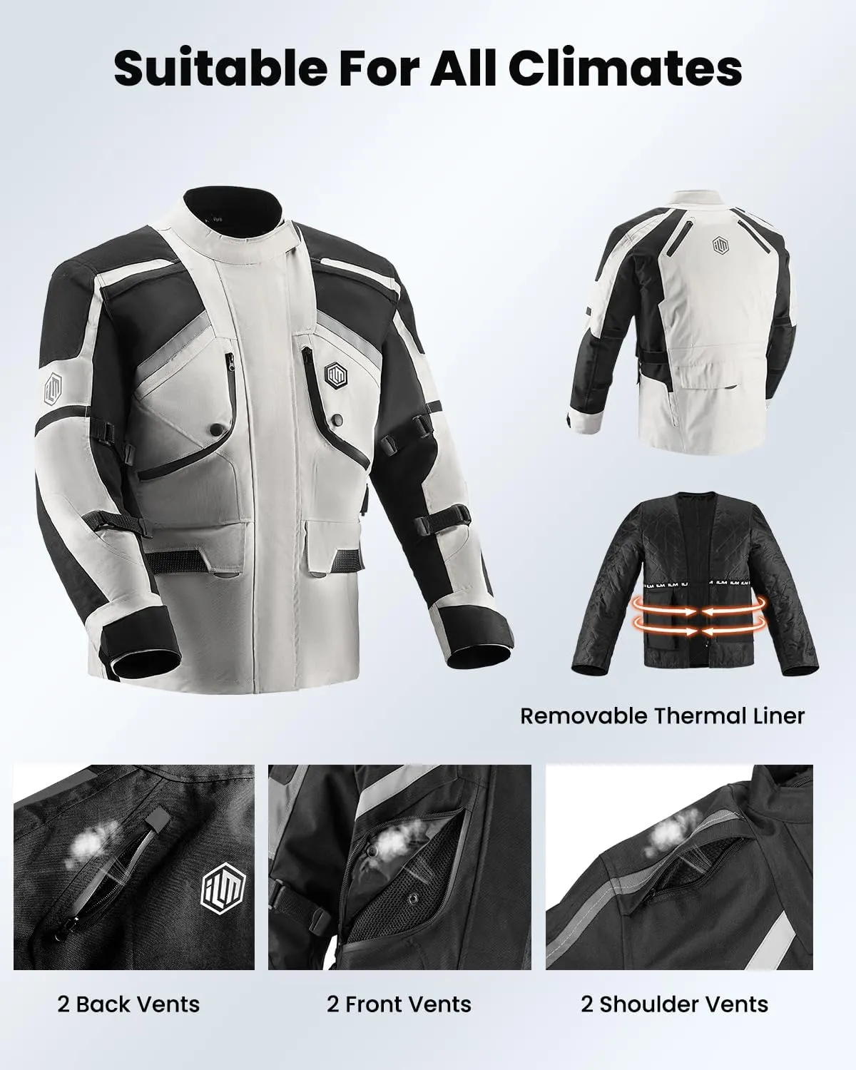 ILM Motorcycle Jacket Adventure Mens Riding Armored Airflow Dirt Bike Touring Waterproof Clothing All Season Model RL01