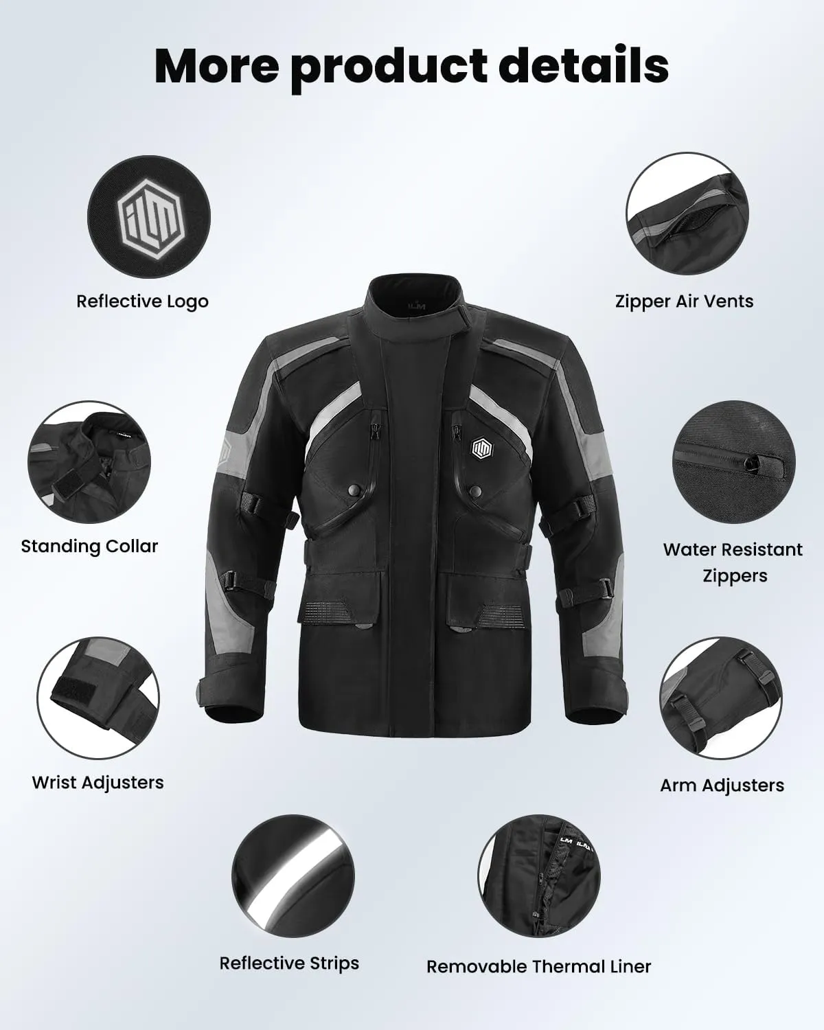 ILM Motorcycle Jacket Adventure Mens Riding Armored Airflow Dirt Bike Touring Waterproof Clothing All Season Model RL01