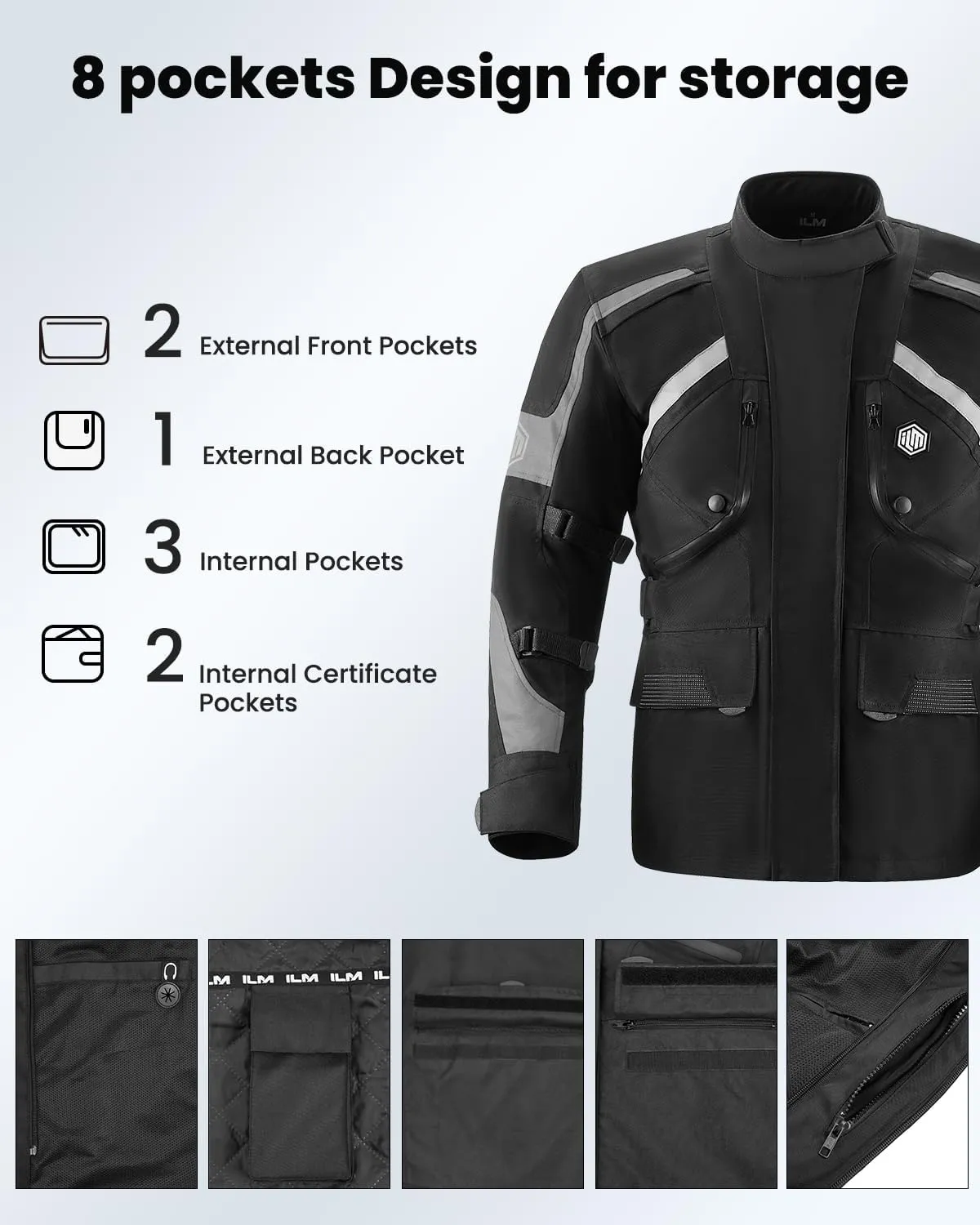 ILM Motorcycle Jacket Adventure Mens Riding Armored Airflow Dirt Bike Touring Waterproof Clothing All Season Model RL01