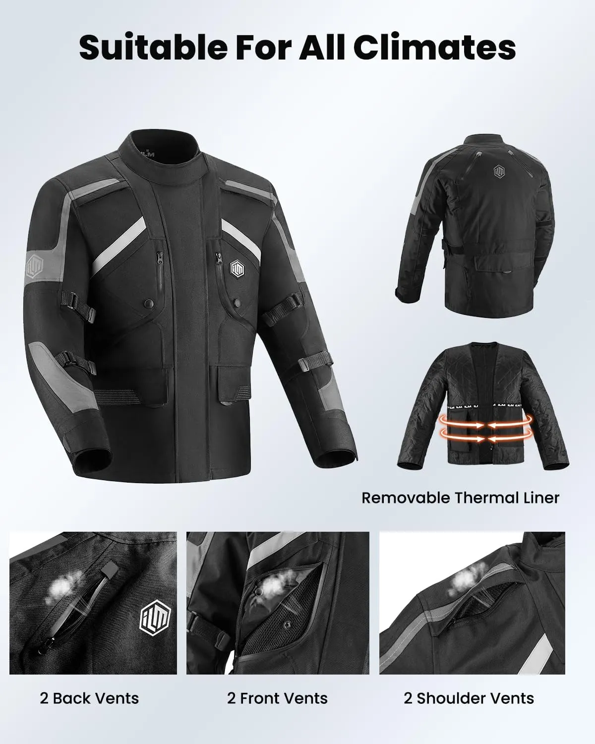 ILM Motorcycle Jacket Adventure Mens Riding Armored Airflow Dirt Bike Touring Waterproof Clothing All Season Model RL01