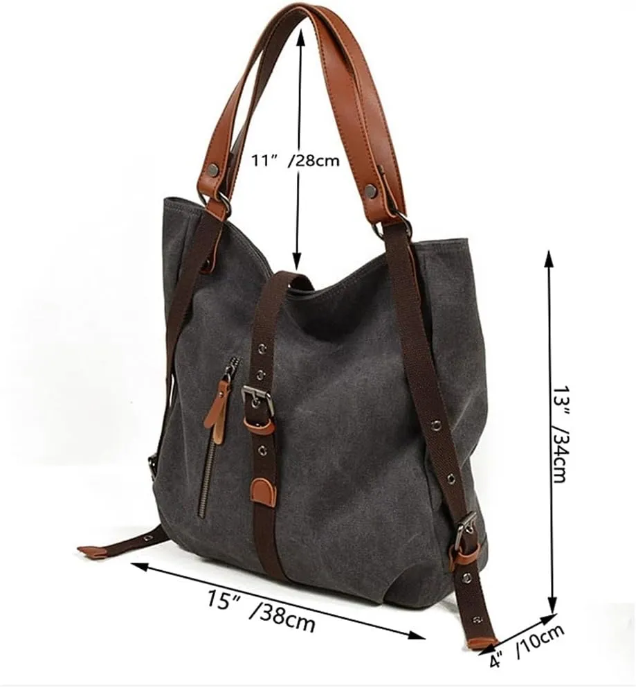 JSEIAJB Multi-functional Canvas Shoulder Bag Casual Backpack Large Capacity Women's Bag Retro Bucket Bag