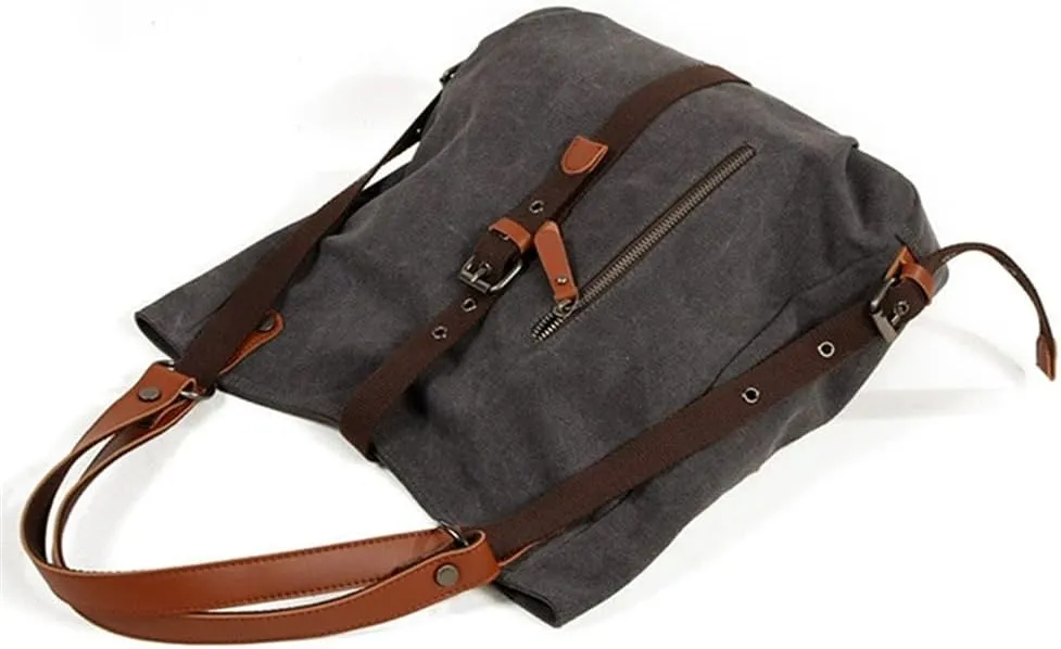 JSEIAJB Multi-functional Canvas Shoulder Bag Casual Backpack Large Capacity Women's Bag Retro Bucket Bag