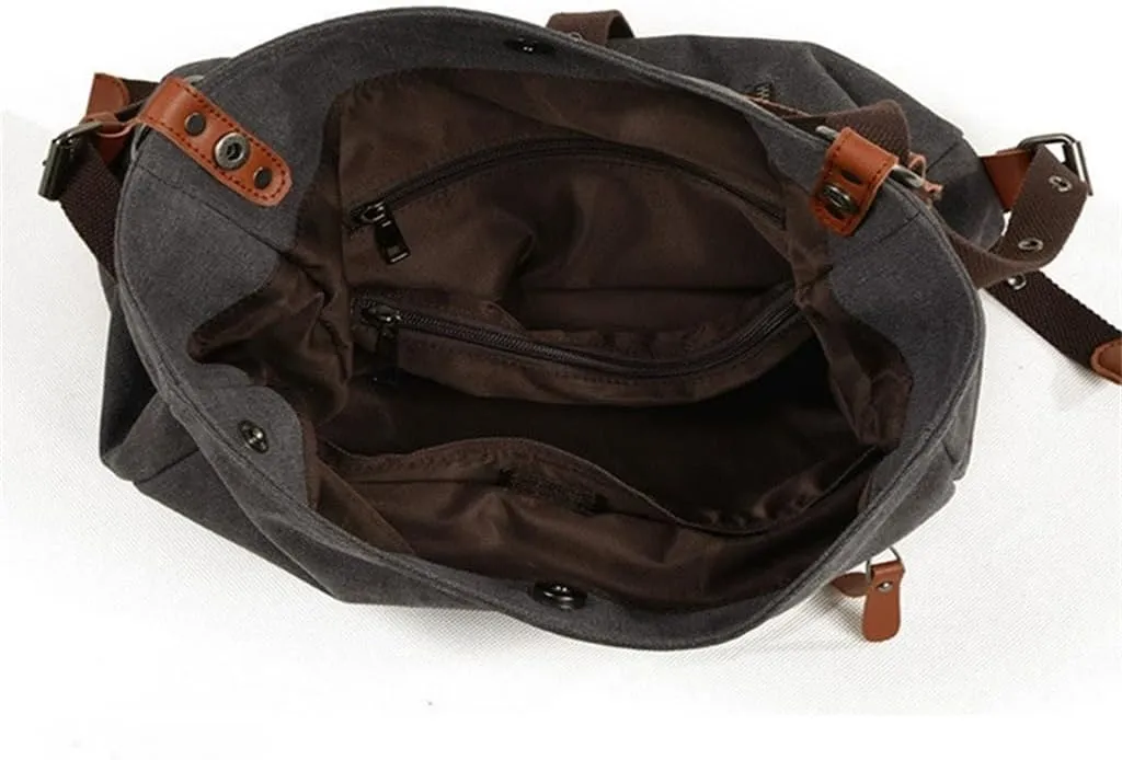 JSEIAJB Multi-functional Canvas Shoulder Bag Casual Backpack Large Capacity Women's Bag Retro Bucket Bag