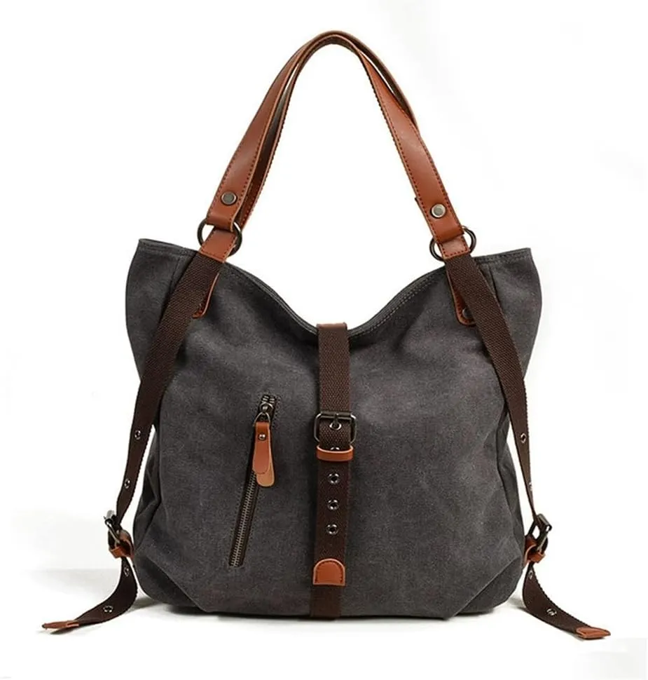 JSEIAJB Multi-functional Canvas Shoulder Bag Casual Backpack Large Capacity Women's Bag Retro Bucket Bag