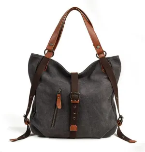 JSEIAJB Multi-functional Canvas Shoulder Bag Casual Backpack Large Capacity Women's Bag Retro Bucket Bag