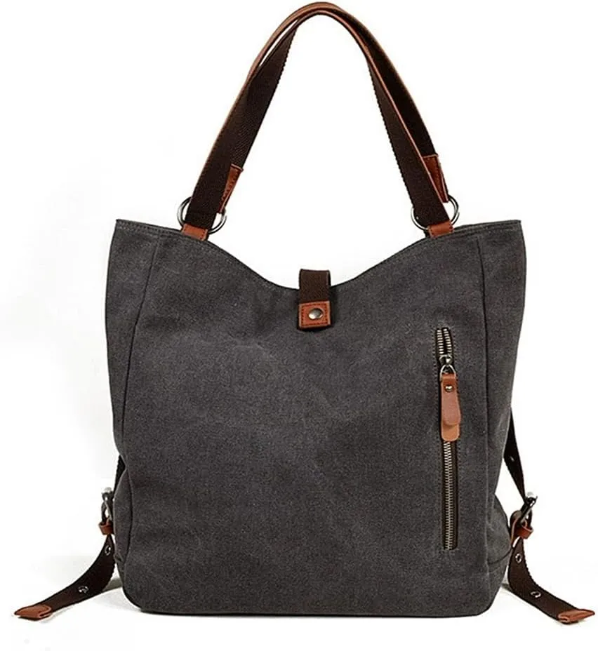 JSEIAJB Multi-functional Canvas Shoulder Bag Casual Backpack Large Capacity Women's Bag Retro Bucket Bag