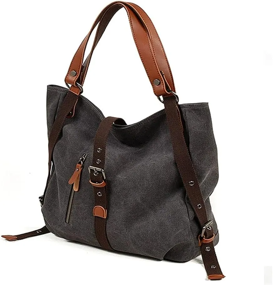 JSEIAJB Multi-functional Canvas Shoulder Bag Casual Backpack Large Capacity Women's Bag Retro Bucket Bag