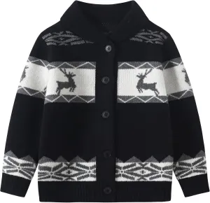 Kids Boys Girls Christmas Cardigans Ugly Xmas Sweaters Reindeer Snowflake Shawl Collar Knitted Cardigan Sweater