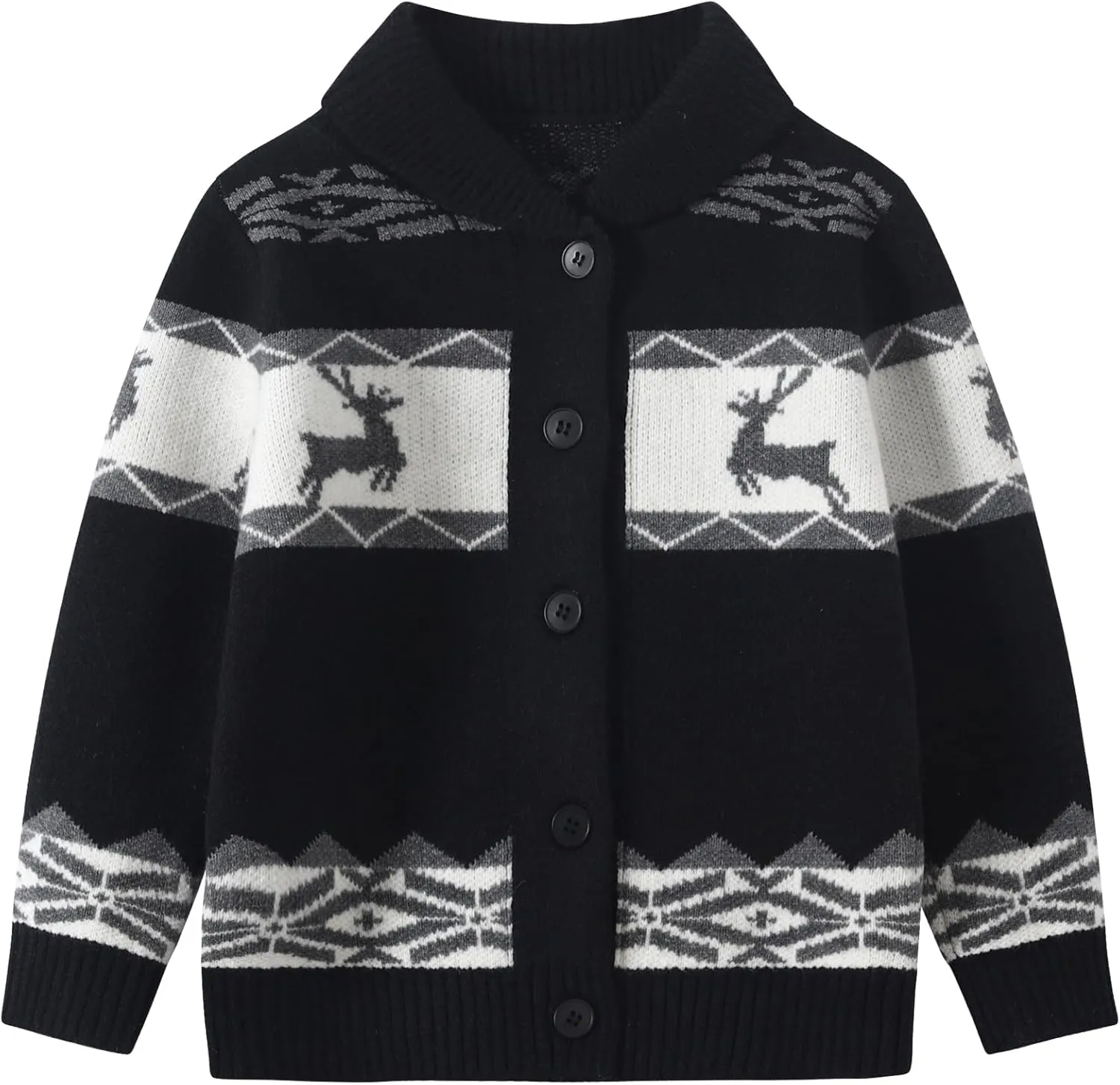 Kids Boys Girls Christmas Cardigans Ugly Xmas Sweaters Reindeer Snowflake Shawl Collar Knitted Cardigan Sweater
