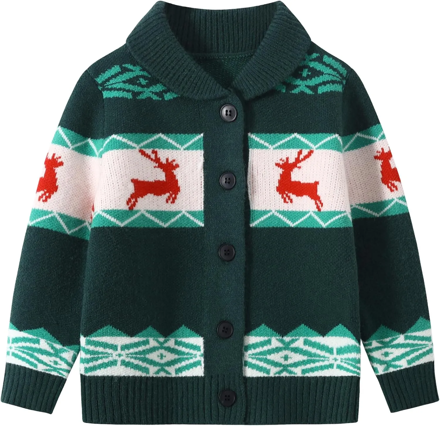 Kids Boys Girls Christmas Cardigans Ugly Xmas Sweaters Reindeer Snowflake Shawl Collar Knitted Cardigan Sweater
