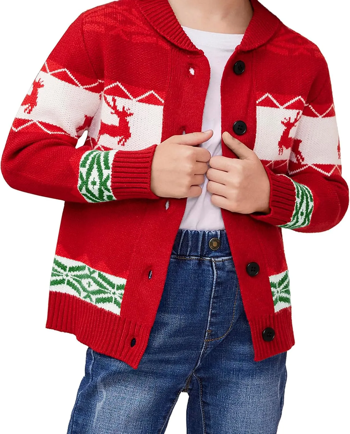 Kids Boys Girls Christmas Cardigans Ugly Xmas Sweaters Reindeer Snowflake Shawl Collar Knitted Cardigan Sweater