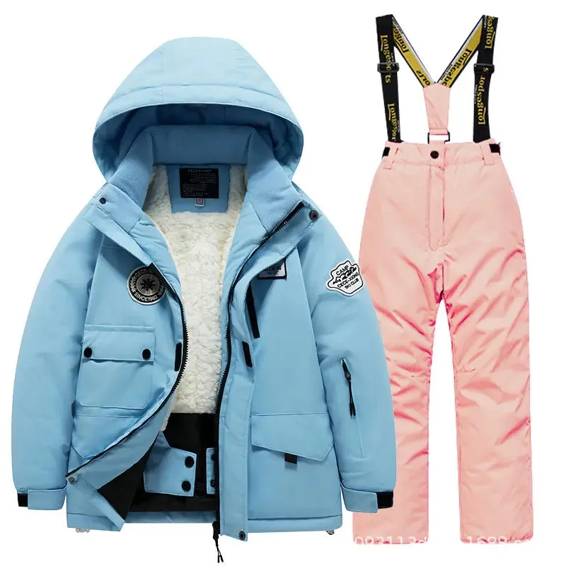 Kids Winter Ski Jacket and Bibs Set Warm Fleece Lined Coats