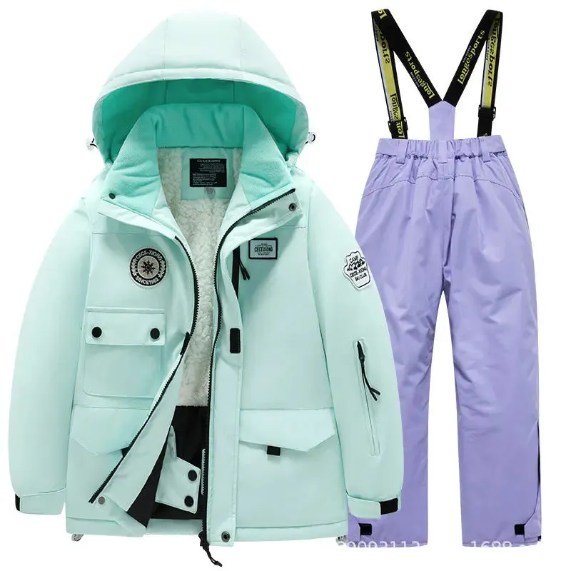 Kids Winter Ski Jacket and Bibs Set Warm Fleece Lined Coats