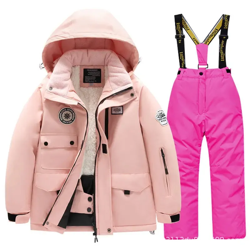 Kids Winter Ski Jacket and Bibs Set Warm Fleece Lined Coats