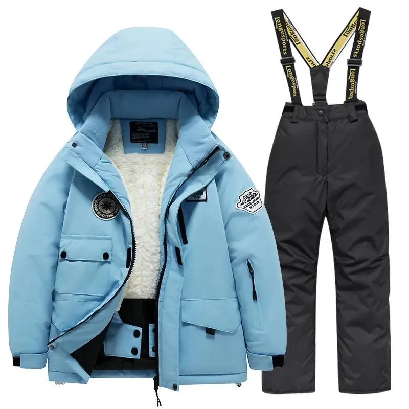 Kids Winter Ski Jacket and Bibs Set Warm Fleece Lined Coats
