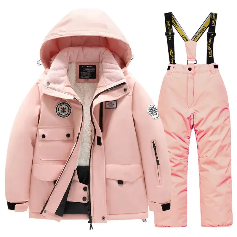Kids Winter Ski Jacket and Bibs Set Warm Fleece Lined Coats